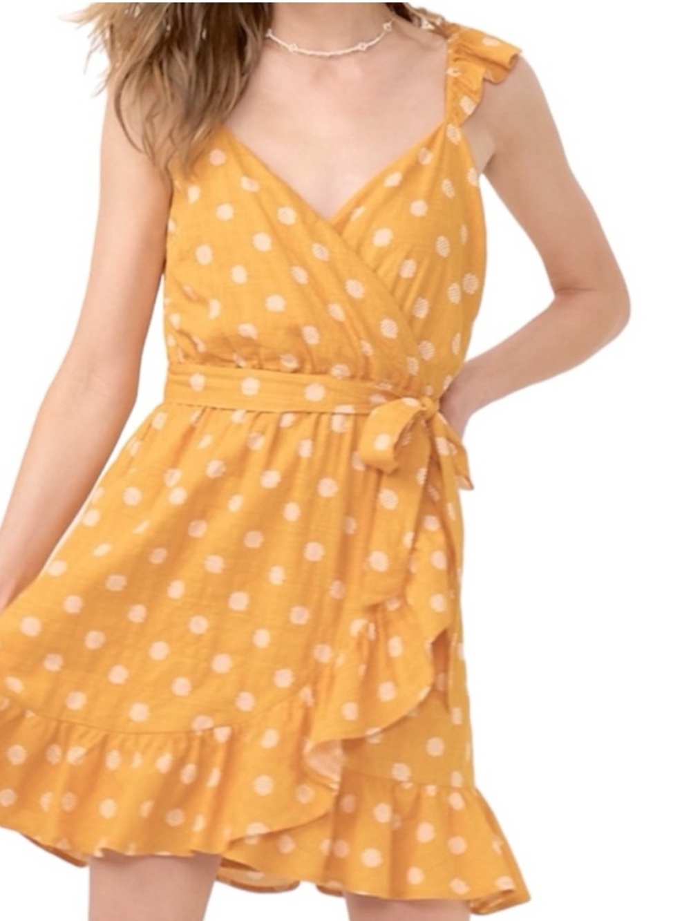 LC Lauren Conrad Yellow Polka Dot  Ruffle Dress